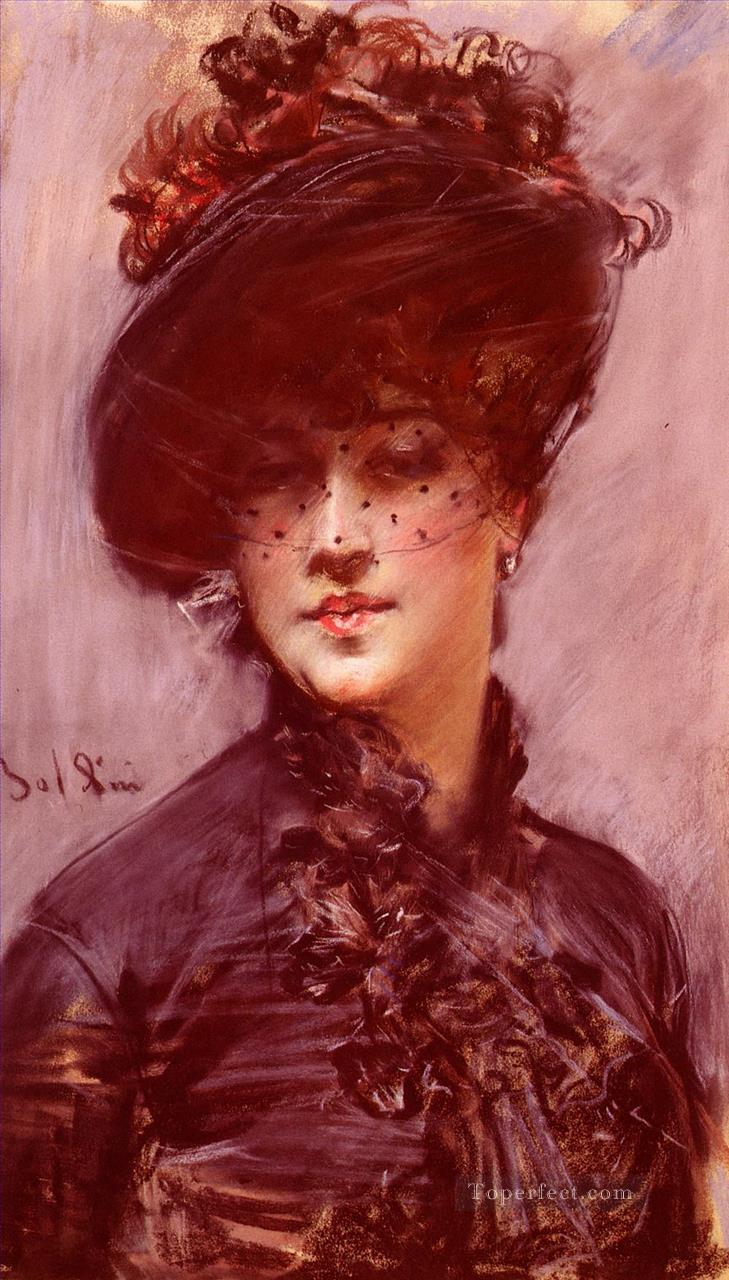 La Femme Au Chapeau Noir genre Giovanni Boldini Oil Paintings